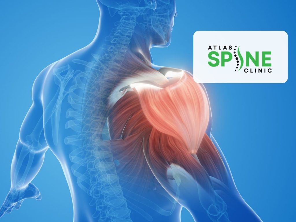 Illustration of shoulder muscles and joint affected by frozen shoulder, Atlas Spine Clinic Scarborough