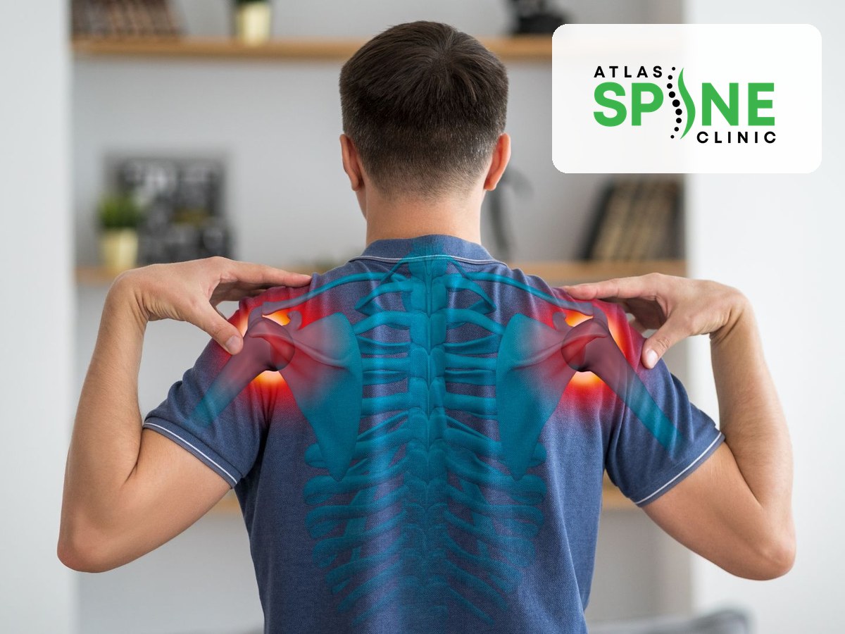 Both shoulders highlighted showing the joint stiffness of adhesive capsulitis, Atlas Spine Clinic Scarborough