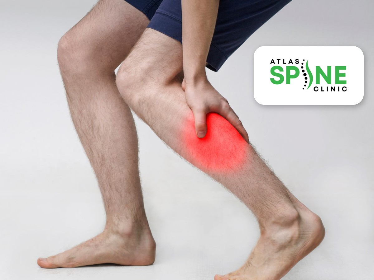 Man holding his sore calf and Achilles, a common sign of Achilles tendinitis