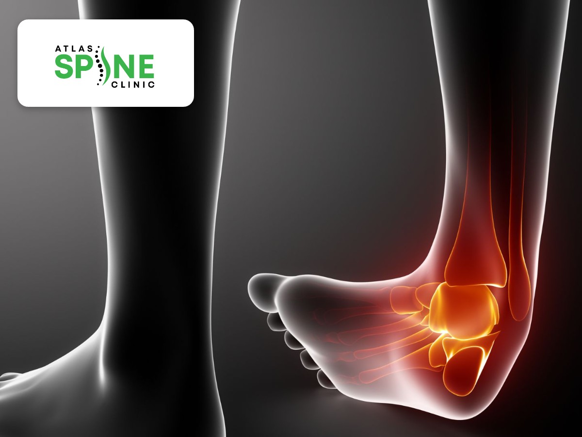 Anatomy illustration of a rolled ankle showing the stretched outer ligaments